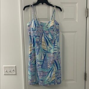 Lilly Pulitzer shelli dress blue and White Sailboat size 8